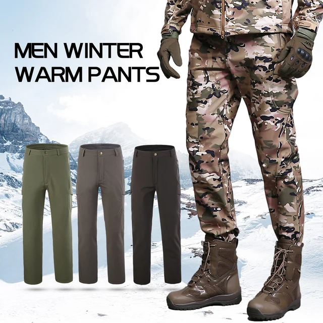 Men Outdoor Sports Windproof Pants Fleece Lined Winter Hiking Pants