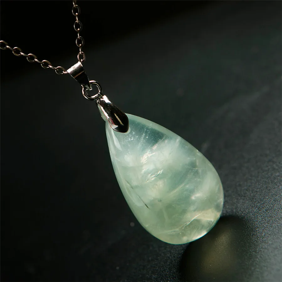 Green Natural Genuine Prehnite Gemstone Crystal Water Drop Bead