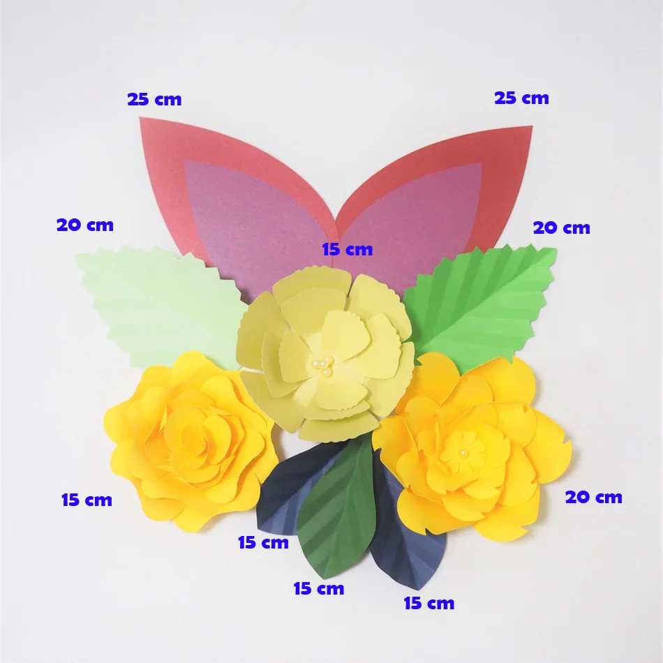 

DIY Giant Paper Flowers Artificial Rose Fleurs Artificielles Backdrop 3pcs+ 5 Leave + 2 Ears Wedding Nursery Decor With Video