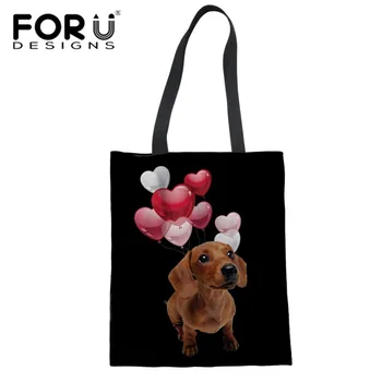 

FORUDESIGNS Love Dachshund Prints Women Canvas Shoulder Handbags Tote Ladies Large Capacity Shopping Bags Female Cute Beach Bag