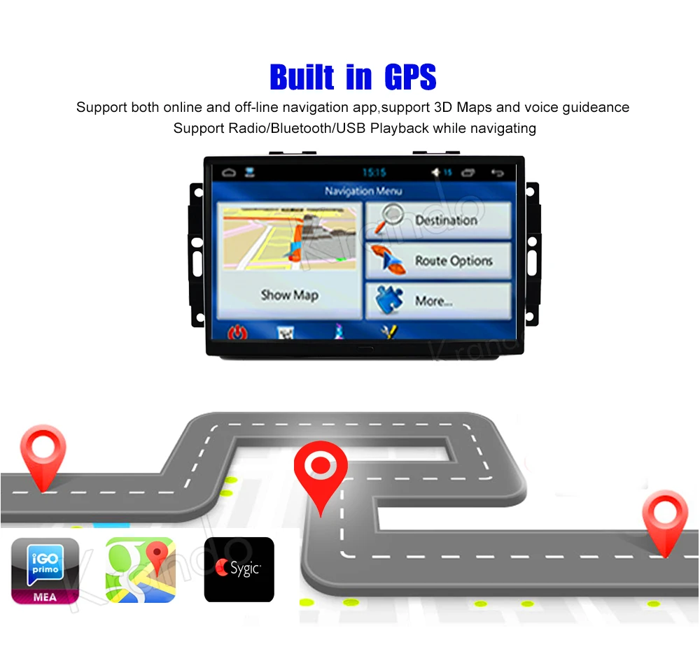 Krando Android car radio gps navigation multimedia system for Crysler 300C 2005 2006 2007 (2)