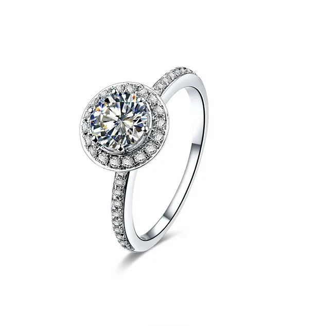 

14K White Gold Round 1CT D Color Moissanite Women Anniversary Ring Statement Weddging Fine Gold Jewelry Last Forever
