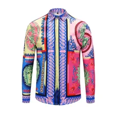 XIMIWUA Новое поступление Роскошная рубашка брендовая мужская одежда Рубашки Модные 3d принты повседневные облегающие рубашки с длинным рукавом высокого качества