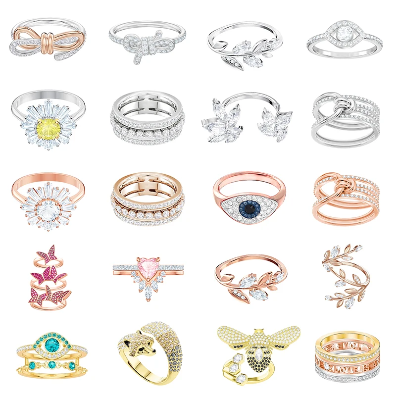 

2019 NEW High Quality Swa Original Fashion Devil Eye Flower Bow Leaves Fox Bee Butterfly Brick Twirling Ring