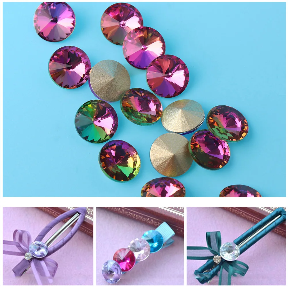 

15PCs 12mm Craft Material Colorful AB Rivoli Glass Beads Fantasy Stone Round Crystal Stones for DIY Jewelry Making Wholesale