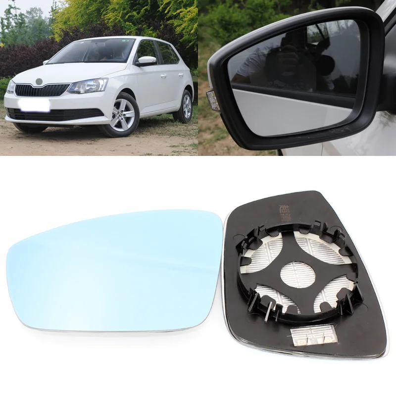 Зеркало бокового вида для Skoda Fabia 2008-2017 синее стекло с подогревом основания 1 пара |