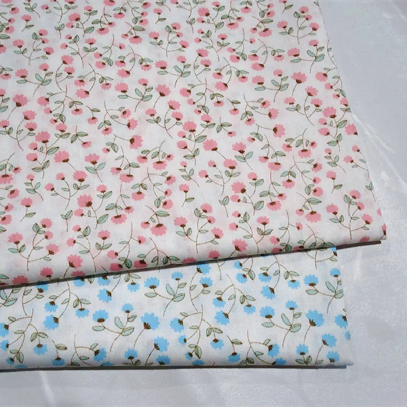 Полуметр розовый или синий маленький цветочный принт хлопчатобумажная ткань для DIY Детская палатка постельные принадлежности украшение для одежды ремесла A742
