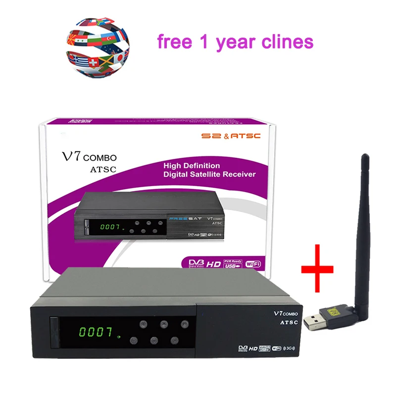 

Cline Clines For 1 Year V7 Combo Satellite Receiver DVB-S2 ATSC Support YouTubo Receptor+1PC USB WiFi Europe Cline Server