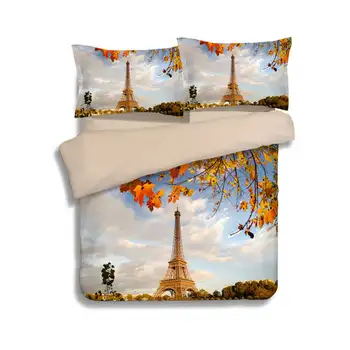 

HOT Paris The Eiffel Tower Maple Leafs Scenery 3D Bedding Sets Single Twin Full Queen King Size Quilt/Duvet Cover 3pc Bed Linens
