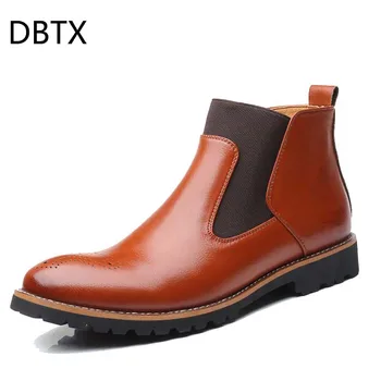 

Men Boots Slip On Pointed Toe Chelsea Boots leather British Style Breathable Western Ankle Boots Casual Male shoes 640