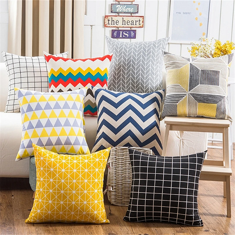 

HOT Multi Colors Pillowcase Sofa Square Wave Patterm Print Burlap Linen Geometric Modern Pillow Case Cushion Cover For Seat