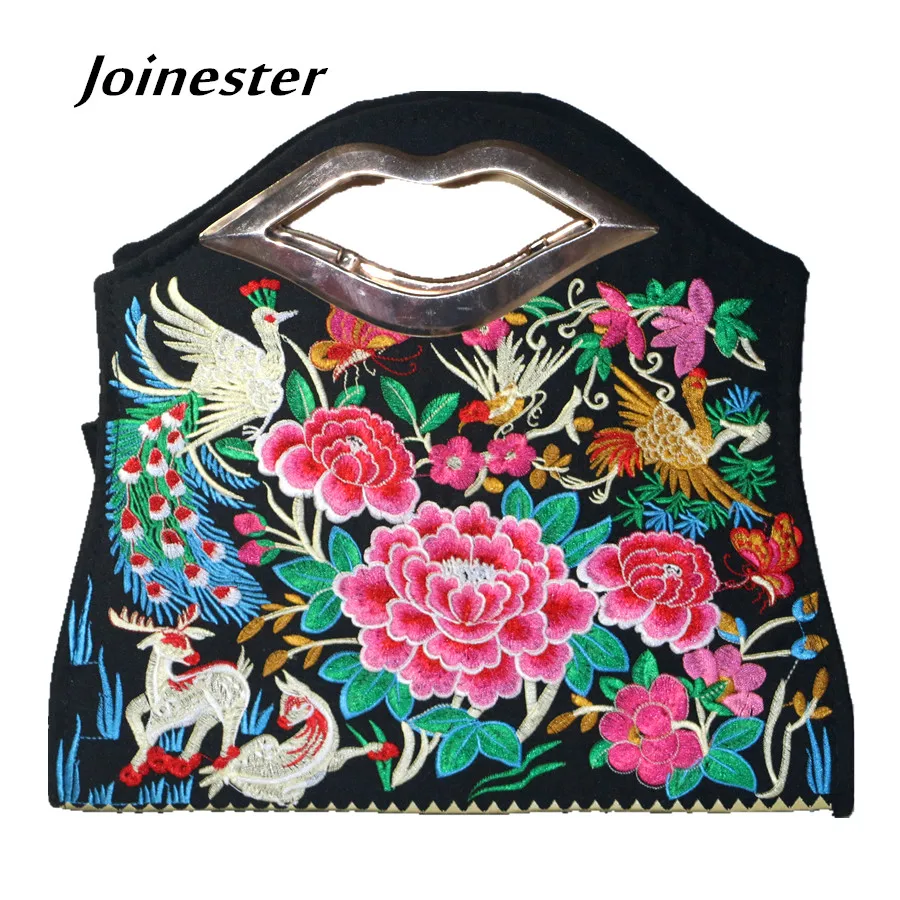

Women's Ethnic Trend Floral Embroidered Canvas Hand Tote National Style Fashion Girls Functional Handbag Shoulder Messenger Bag