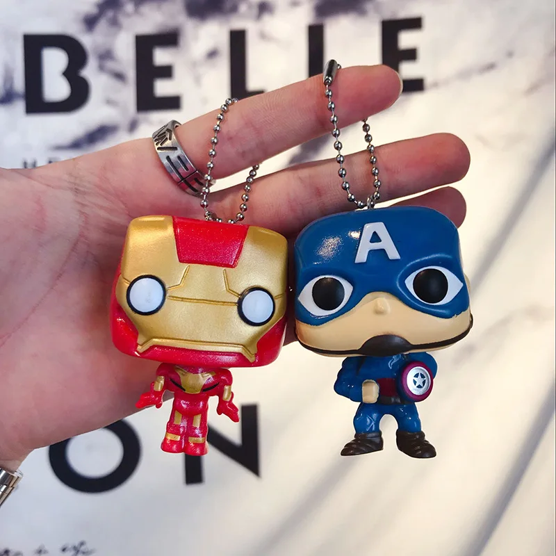 

Cartoon Iron Man Keychain PVC Marvel The Avengers 4 Key Ring Big Head Super Hero Captain Key Chains Car Bag Prendant Trinket