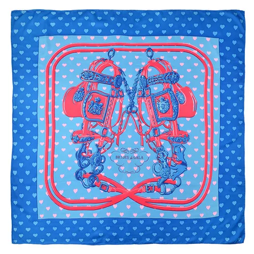 POBING 90x90 см шелковый шарф для женщин Любовь Сердце собака печать руководство квадратные шарфы Bee Echarpes fulards Femme обёрточная бумага бандана небольшой хиджаб - Цвет: Blue