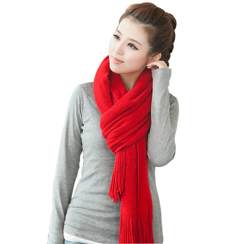 Quality Hot Sale Women's Knit Scarf Red Shawls Female Scarves Long Faux ...