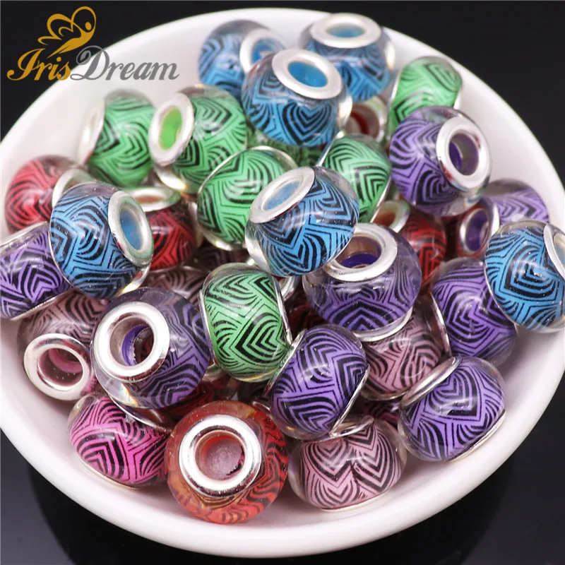 

10Pcs Stripe Rondelle Spacer Glass Resin European Beads fit Pandora Charm Bracelet Women Girls Chain Necklace for Jewelry Making