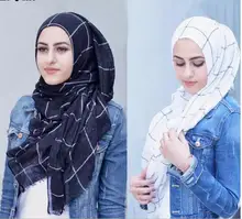 1 Pc Classic Plaids Tartan Katoen Voile Moslim Hijab Sjaal Voor Dames Lange Cross Strips Dubbele Kleur Islamitische Hijabs Shawl wrap