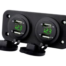 Водонепроницаемый двойной USB 5 V 1A 5 V 2.1A зарядное устройство адаптер Вольтметр Зеленый светодиодный панель 12 v Автомобильная лодка