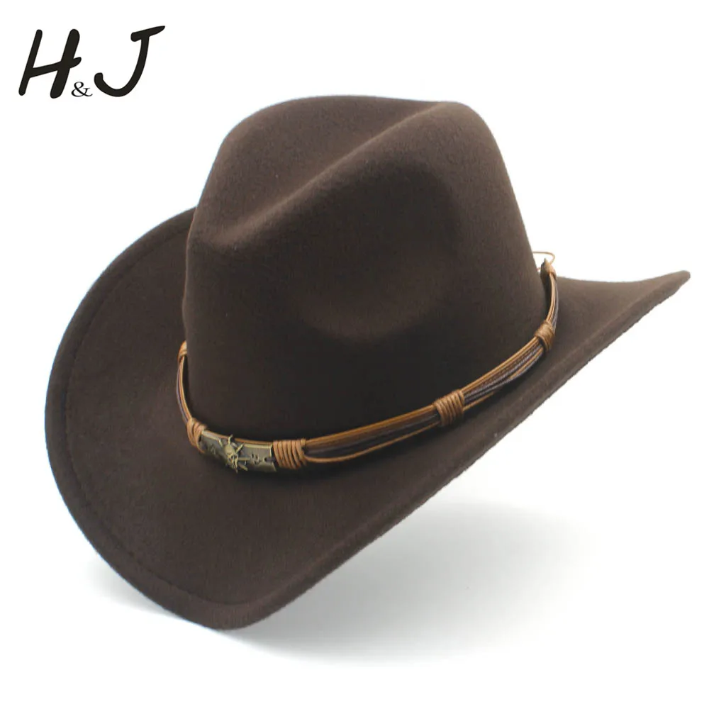 Color : Beige, Size : 56-59cm Fashion Women Men Wool Hollow Western Cowboy Hat Gentleman Cowgirl Wind Rope Hat Comfortable 