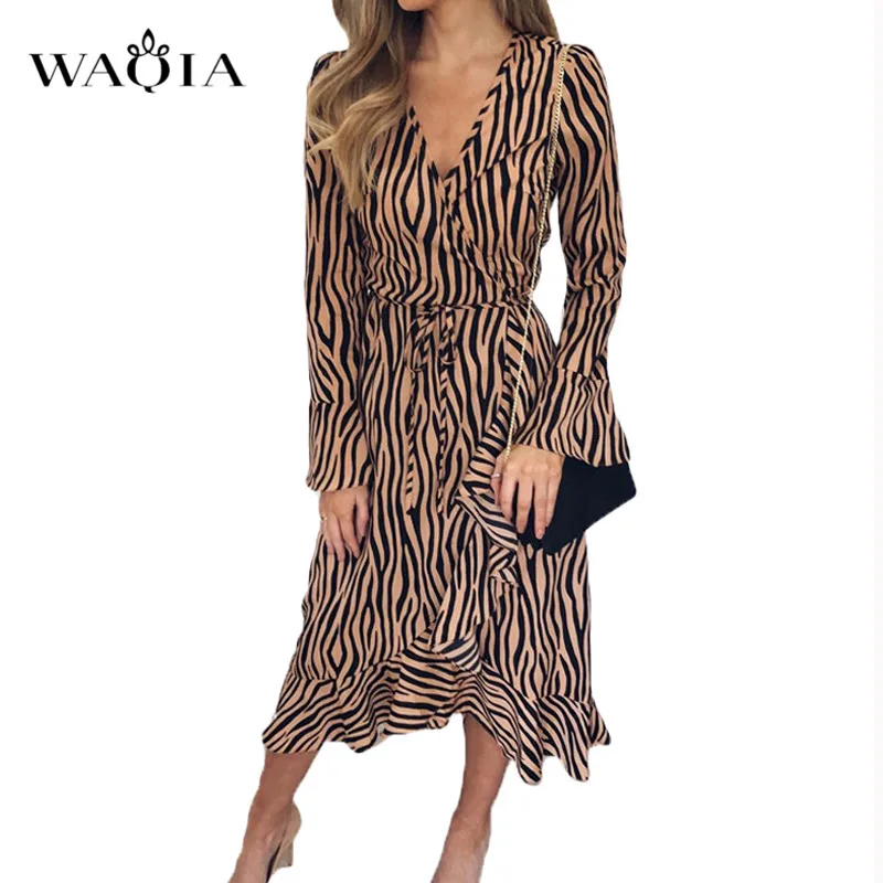 WAQIA Wave Print Dress 2019 Women Summer Long Beach Loose Sleeve Sexy V-neck Party Plus Size Vestidos De Fiesta | Женская одежда