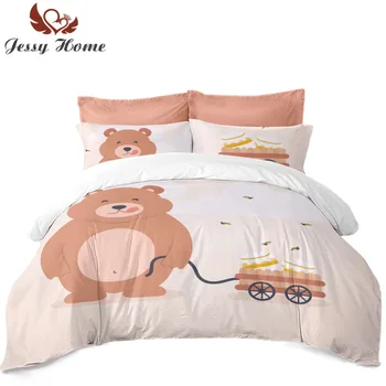 

Cartoon Bear Enjoying Honey Bedding Set 3/4pcs Duvet Cover Honeybees Flat Sheet with Two Pillowcases Bed Linens