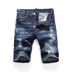 Джинсовые шорты мужские стрейч Slim Fit Короткие джинсы дизайнерские хлопковые повседневные потертые шорты до колена шорты Узкие рваные патч