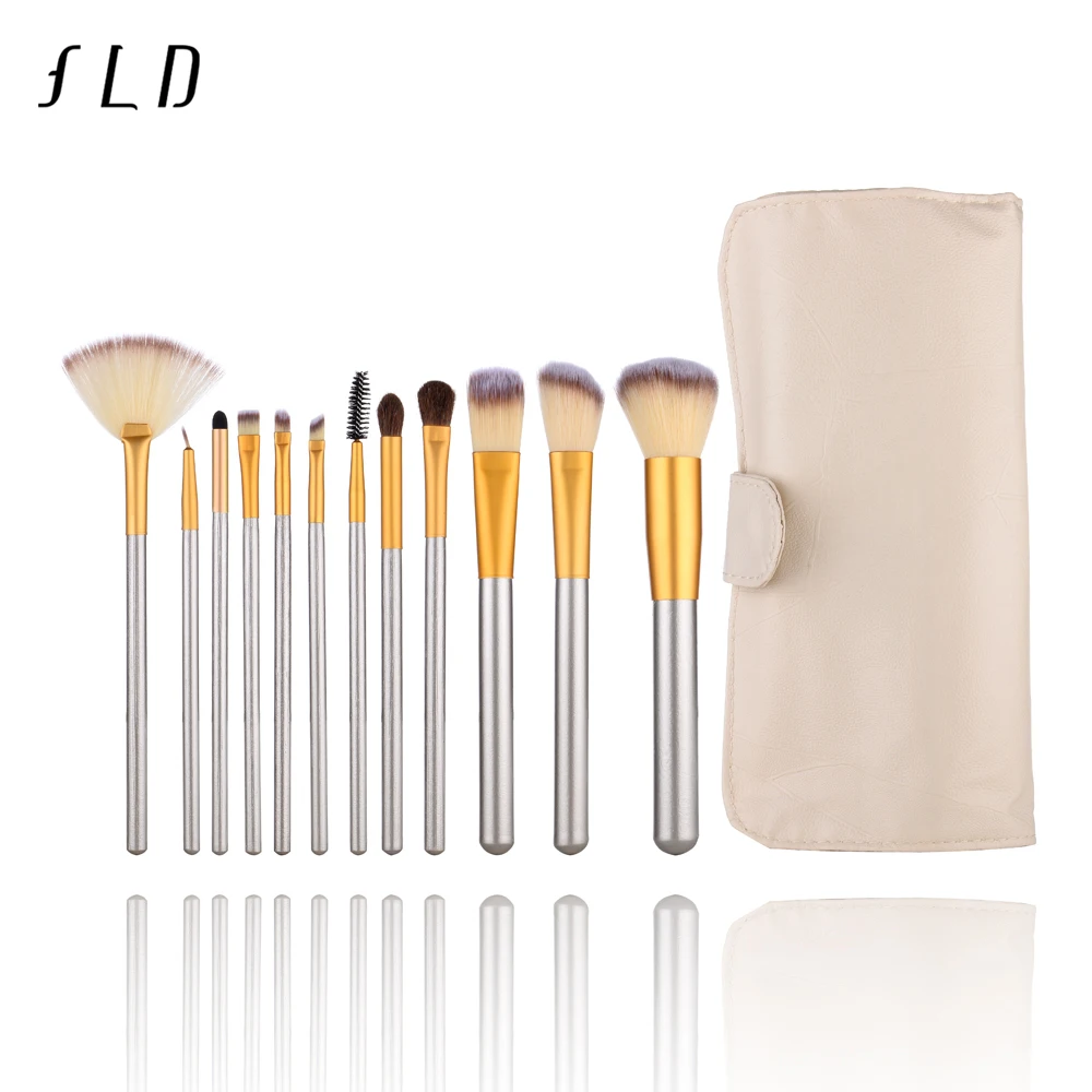 

FLD 12Pcs Makeup Brushes Tools Set Wood Handle Women's Foundation Cosmetic Kits Face Eyeshadow Powder Brush With Bag