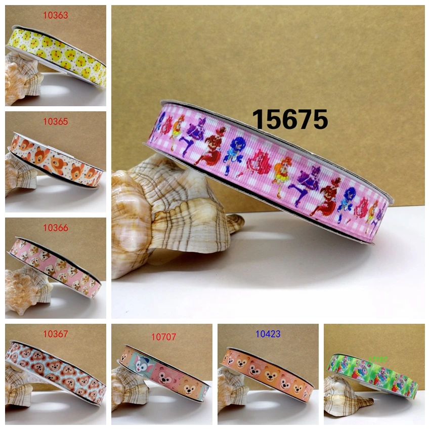 

Free shipping 50 yard cartoon printed grosgrain ribbon 15675