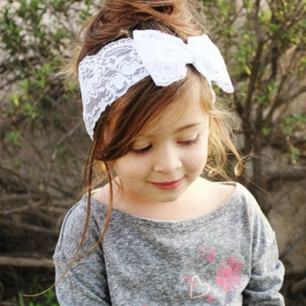 

1 Pcs Hair Accessories Cute Girl Kids Bow Hairband Turban Headband Headwear Lace Hairband White Pink Purple Red
