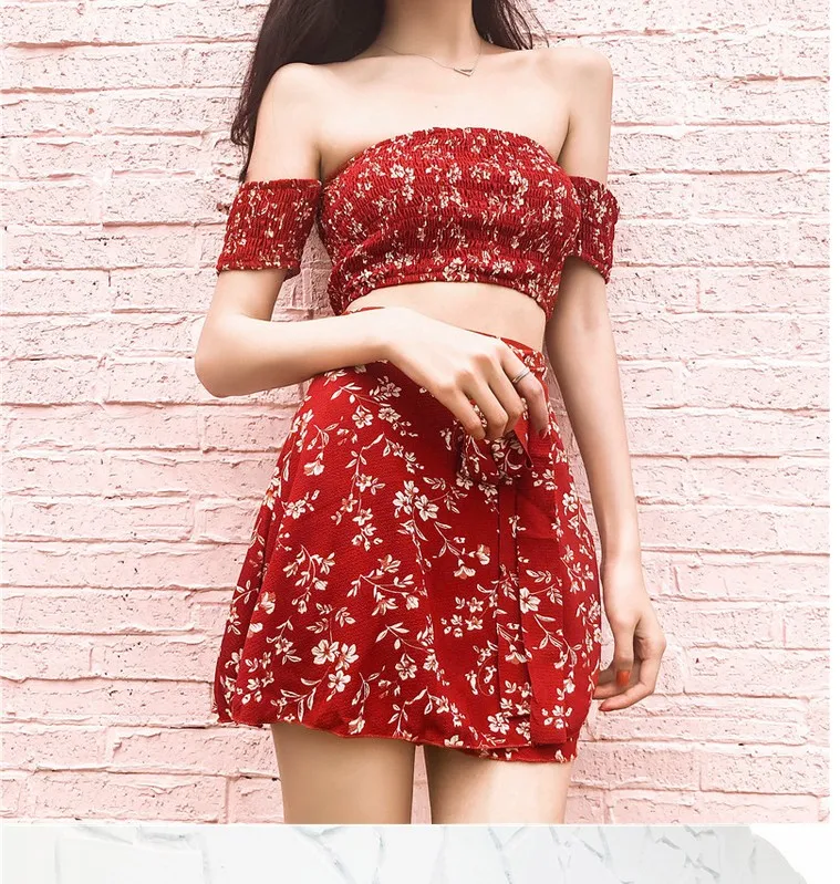 

2019 New women's sexy holiday beach printing dresses girls slash neck red yellow slim short dress lady club dinner strap #A249