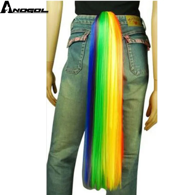 Anogol My Costume Little Pony Ponytail Style Rainbow Color Dash Yellow Pink Side Part Red Green Purple Cosplay Wig For Party
