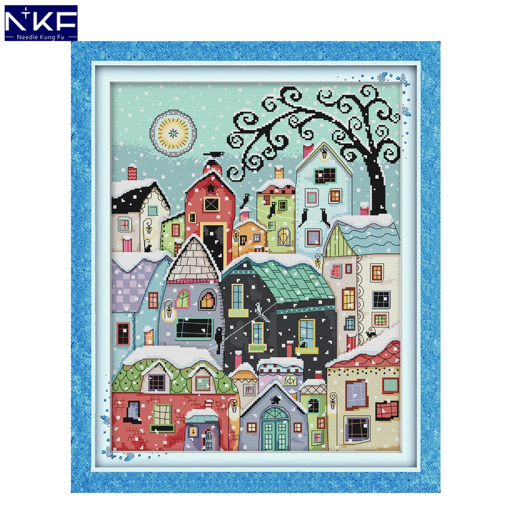 NKF Snow Street Scenery штампованные крестиком DIY комплекты для рукоделия вышивки набор