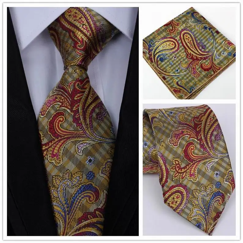 Новые мужские классические зеленые галстуки шелковые Пейсли шеи галстук Hanky квадратный Карманный платок наборы галстук для мужчин Свадебная деловая вечеринка - Цвет: A17