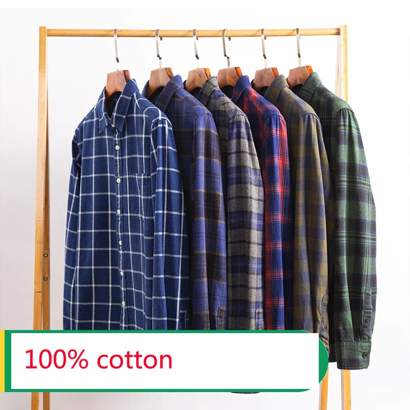 

2019 New Arrival Fashion 100%cotton Men Loose Long Sleeve Shirt Jacket Cotton Flannel Casual Shirts Plaid Plus Size MLXL-5XL6XL