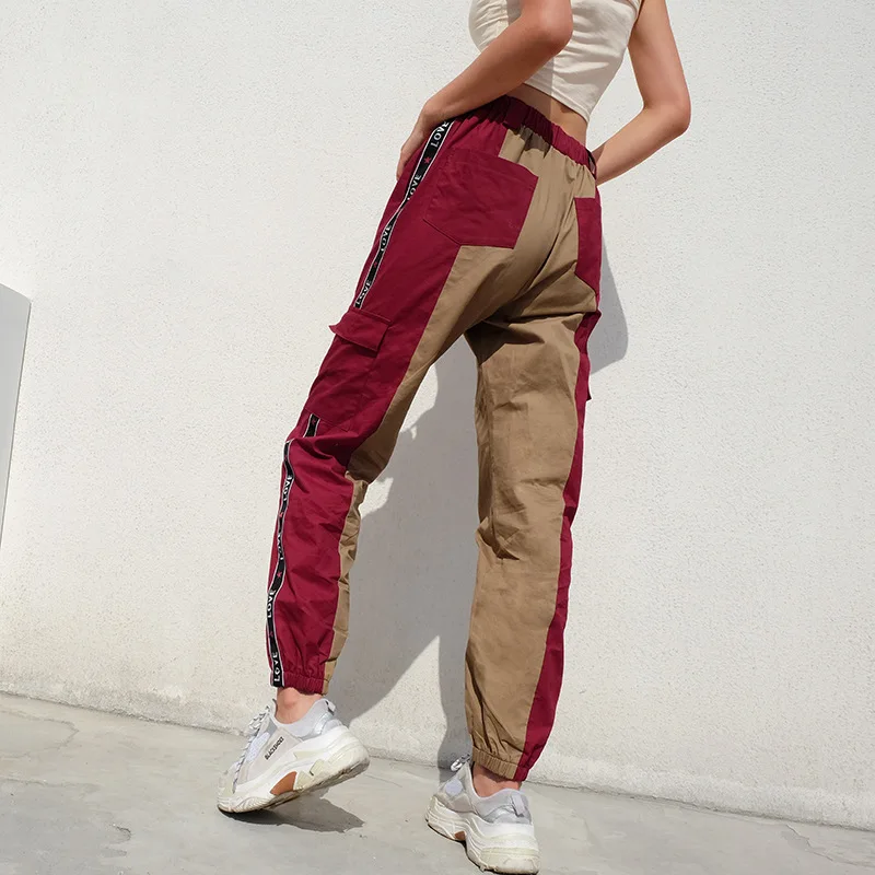 Хлопковые брюки-карго в стиле панк-рок со вставками, женские спортивные штаны для бега, уличные брюки с высокой талией, брюки Харадзюку для женщин