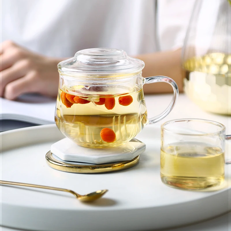 

Tea Glass Water Bottle 300ML Tea Cup with Tea Infuser Heat Resistant High Borosilicate Glass Portable Handgrip For Home Working