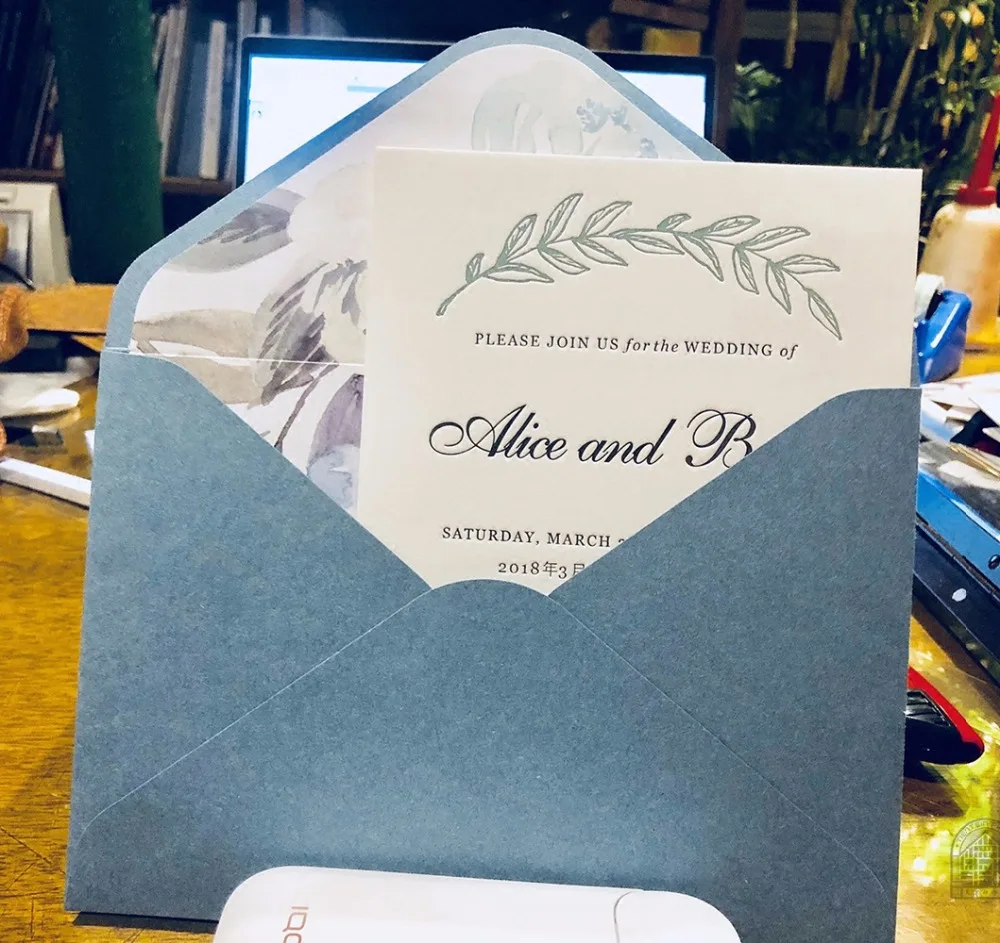 

Luxury Letterpress Printing Wedding Invitations with Lined Envelopes - Set of 50 pcs