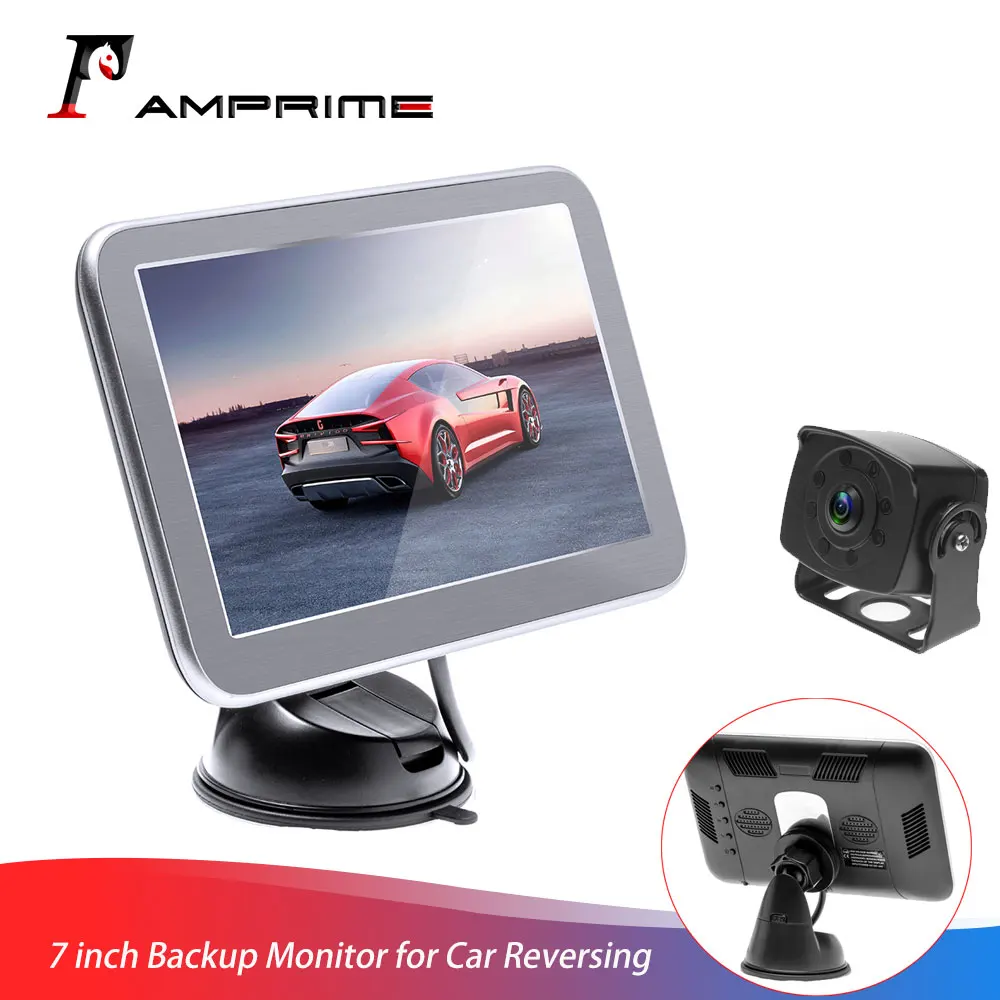 

AMPrime 7'' Car Rear view Monitor Vehicle Parking System for RV/Bus/Trailer/Truck +8 IR Backup camera + Suction Cup Bracket