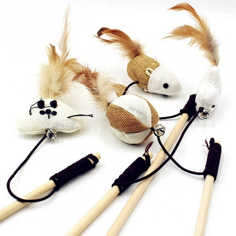 

Cat Kitten Toy Interactive With Bells Elastic Rod Mouse Pumpkin Feather Chick Fish Mascotas Wooden Elastic Stick Rope Training