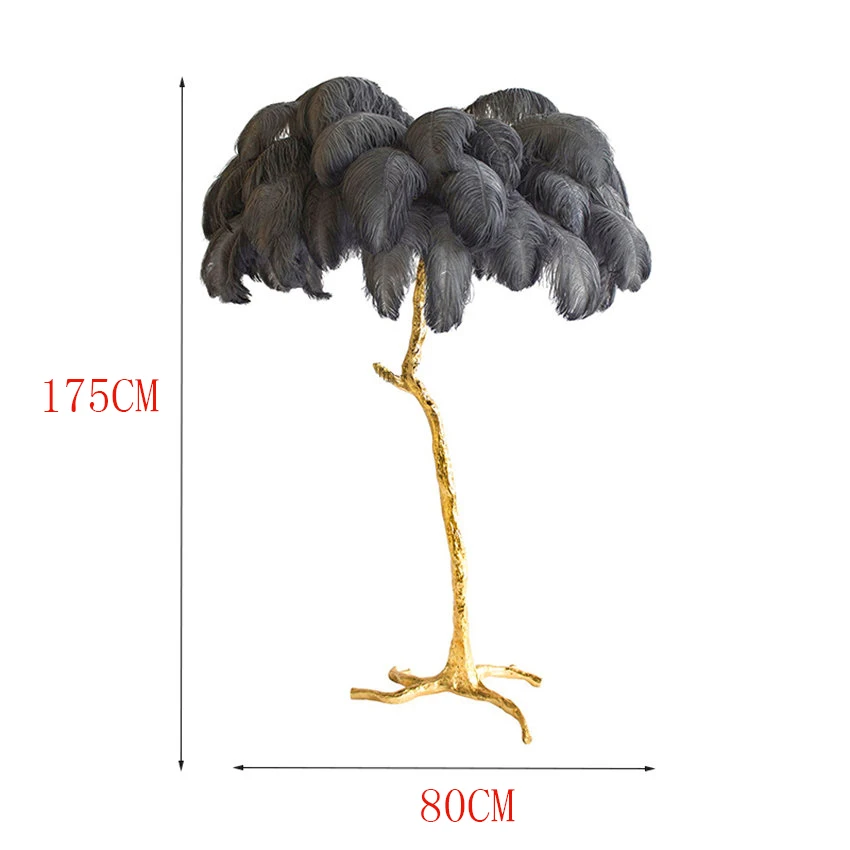 Современный медный страусиное перо светодиодный напольный светильник для волос светодиодный напольный светильник для спальни гостиной отеля через светильник - Цвет абажура: L 175CM