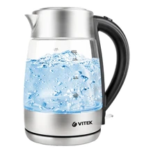 Чайник электрический Vitek VT-7049(TR)(Мощность 2000 Вт, объем 1.7 л, стеклянный корпус, вращение 360°, автоотключение