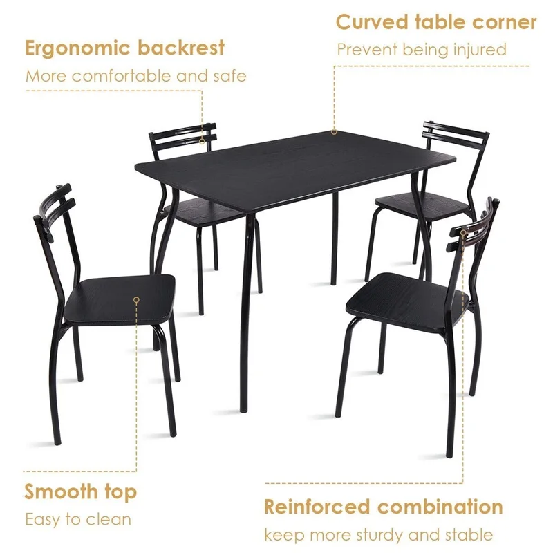 

Elegant Simple Modern Design 5 Pcs Engineering MDF Dining Table and Chair Set Ergonomic Back Smooth Table Top HW54170
