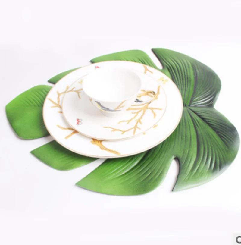 

Placemat for Dining Table Coasters Lotus Leaf Palm Leaf Simulation Plant PVC Cup Coffee Table Mats Kitchen Christmas Home Decor