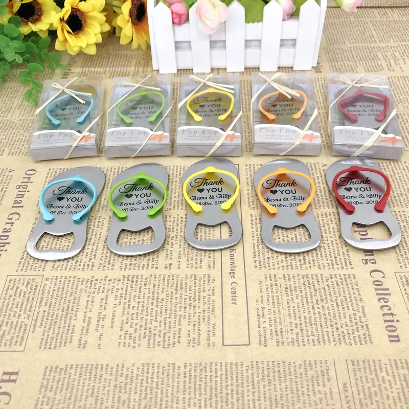 

(100pcs/Lot)FREE SHIPPING+Customized Flip-flop Wine Bottle Opener Beach Themed Wedding Favors Personalized Gift For Guest
