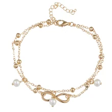 Summer Simple Double Layers Beaded Chain Anklets Imitation Pearl Anklets Jewelry Accessories M8694