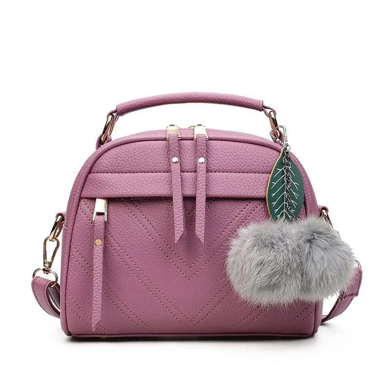 Herald Модные Качественные кожаные женские сумки с верхней ручкой, Маленькая женская сумка через плечо, сумка через плечо с помпонами, милые сумки-мессенджеры - Цвет: Фиолетовый