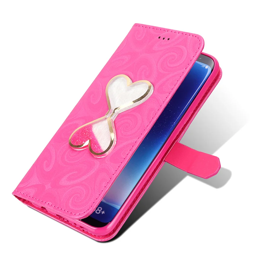 Hourglass Love Heart Quicksand Leather Wallet Case For Samsung Galaxy S8 S9 Plus S5 Mini S7 Edge Magnetic Flip 2 Card Slots Bag (13)
