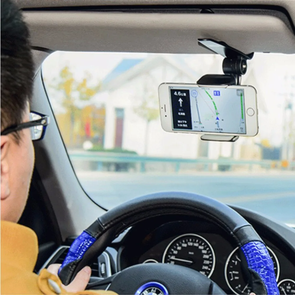 

New 360 Degrees Universal Safe Sun Visor Car Phone Holder Car Navigation Holder Clip Install On Mirror Handle For Mobile Phone