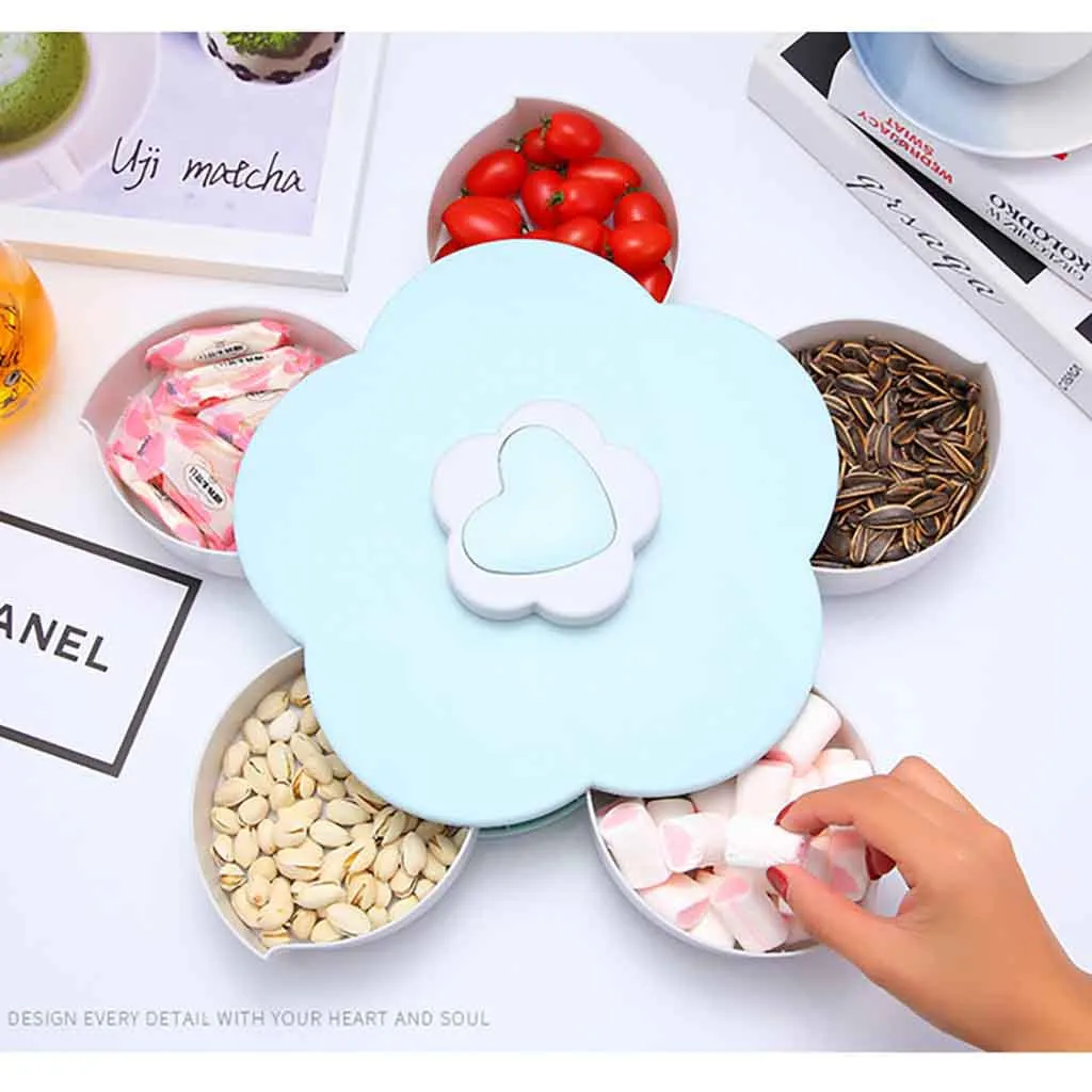 Новая Вращающаяся коробка для хранения конфет в форме лепестка цветка d тарелка для сухофруктов Орехи закуски десерт блюдо контейнер держатель для телефона