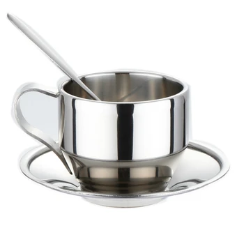 

120ml stainless steel coffee mug creative coffee cup set cafe bar coffee cup with saucer with spoon stainless steel mug